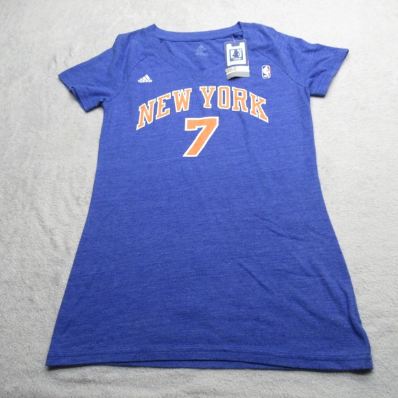 Adidas New York Knicks Anthony7 Shirt Women Medium Tall Blue V-Neck Short Sleeve - Picture 1 of 9